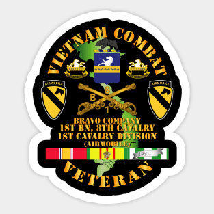 Vietnam Combat Cavalry Veteran w Bravo - 1st Bn 8th Cav COA - 1st Cav Div SSI Sticker